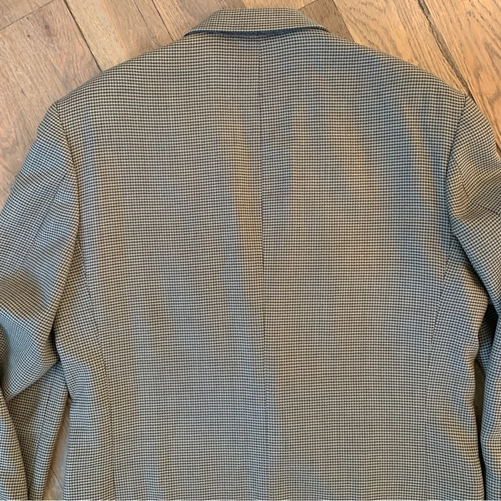 Oscar de la Renta Mens Brown Wool Houndstooth Blazer Jacket Size 42 L